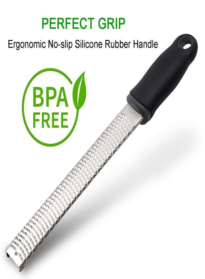 we3 Lemon Zester & Cheese Grater - Razor Sharp Stainless Steel Grater for Parmesan Cheese, Potato, Ginger, Garlic, Nutmeg, Chocolate, Vegetables, Fruits - Safety Cover Long- Black - Image 4